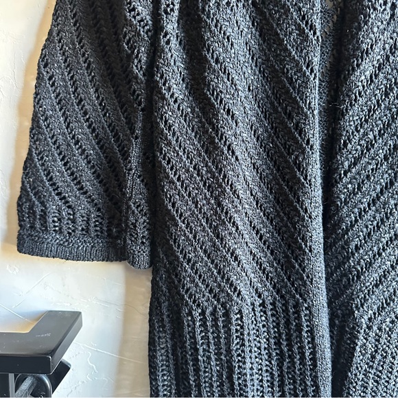 Black Open Knit Duster Cardigan Goth Whimsigoth Boho Dark Romantic Grunge Y2K S - Picture 5 of 13